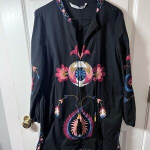 Zara Black Top with Colorful Embroidery